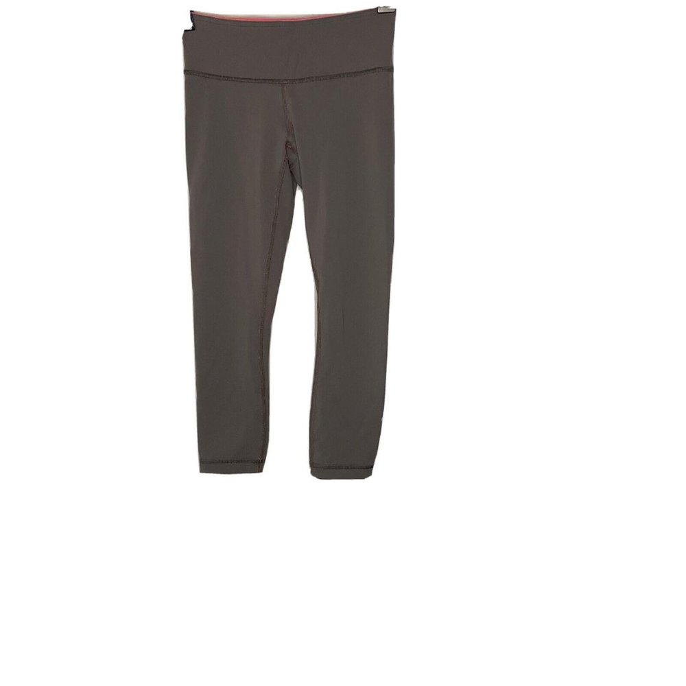 Lululemon Womens 2 Wunder Under Mid Rise Crop Leggings Reversible Gray Coral